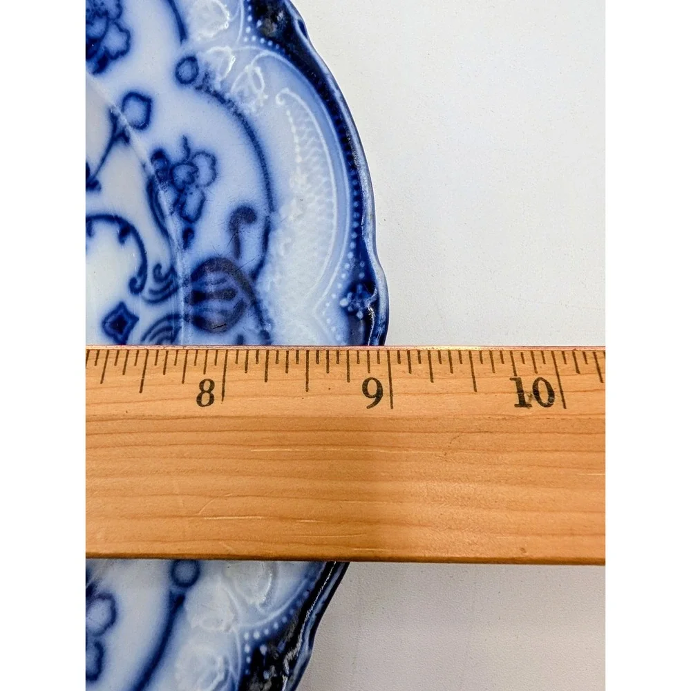 New Wharf Pottery Conway Flow Blue Plate Semi Porcelain England Scalloped 9.25in